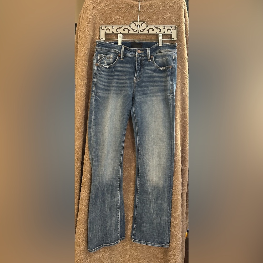 Women's Blue Distressed Tailored Boot Cut Jeans